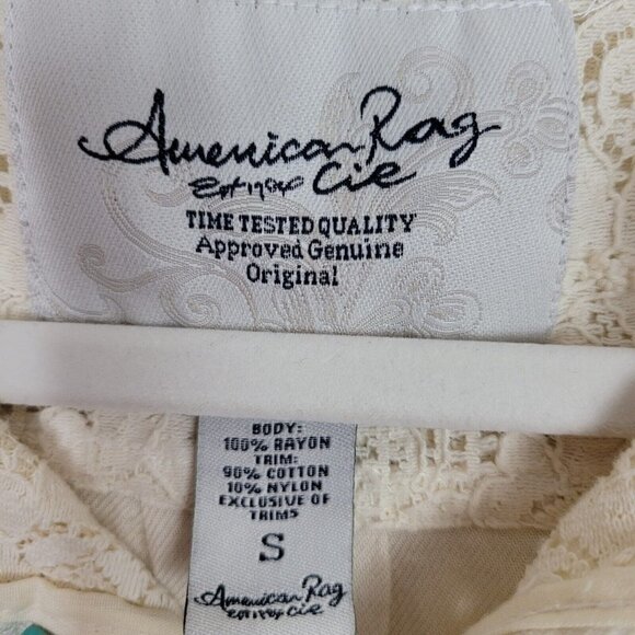 American Rag Sz Small Cream Shacket Lace Detail 3/4 Roll Tab Sleeves Full Zip - Picture 7 of 11